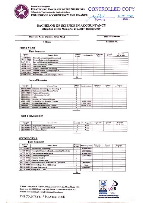 pup bsa curriculum|BACHELOR OF SCIENCE IN ACCOUNTANCY CURRICULUM.